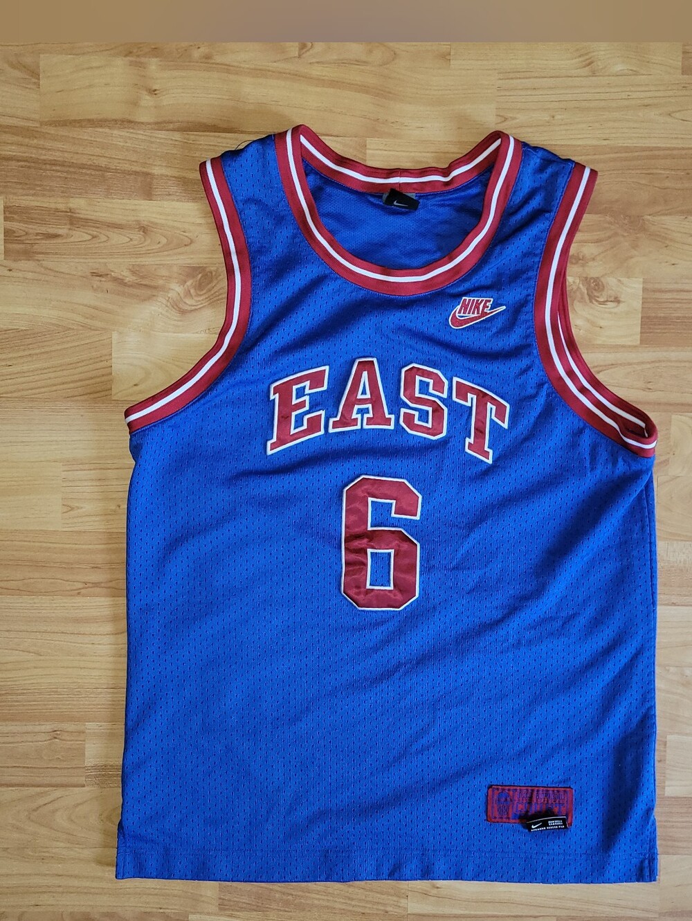 Nike Supreme Court 'EAST' NBA Blue Red Basketball Jersey #6, Medium Long